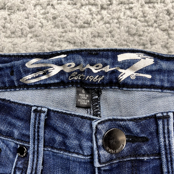 7 For All Mankind Jeans Womens Size 6 Mid Rise Skinny Rhinestone Stretch Blue - Picture 4 of 10